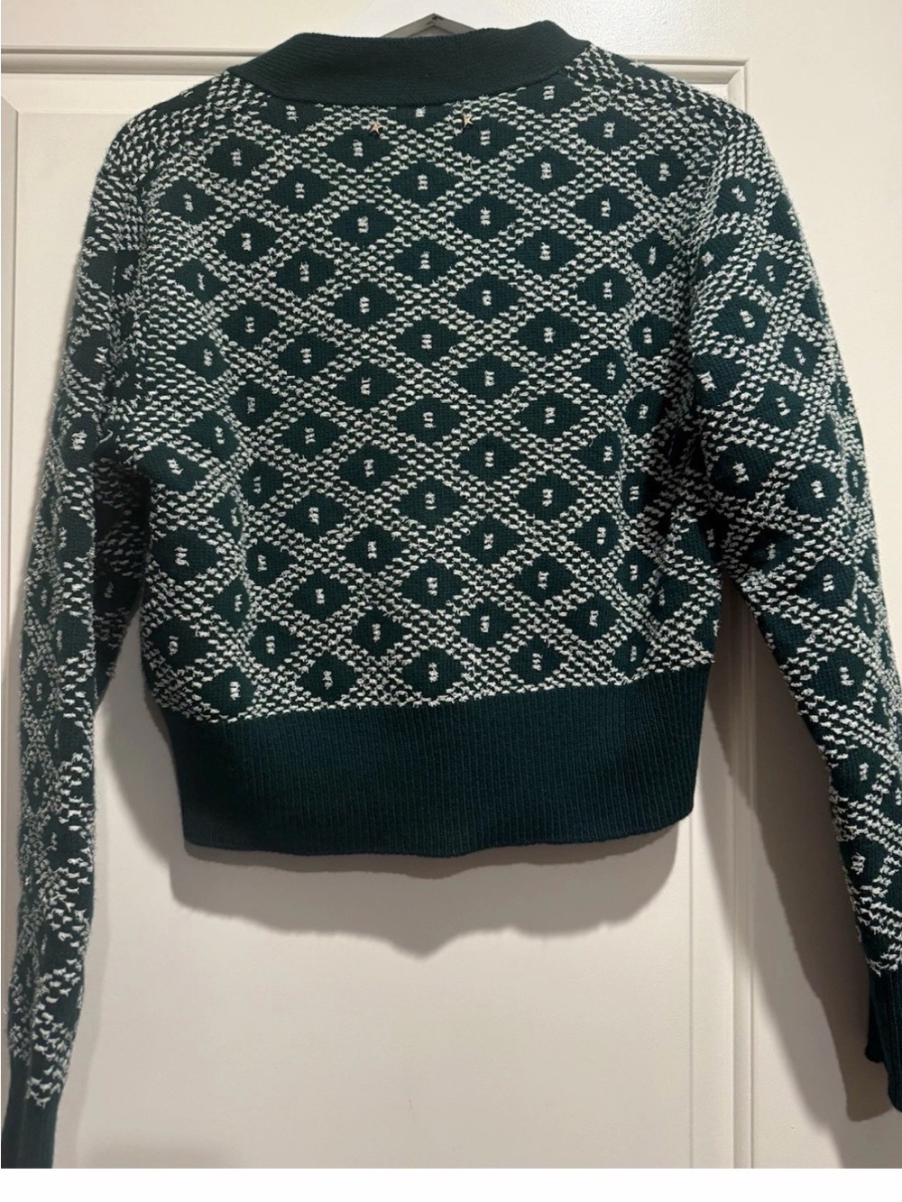 Golden Goose Dark Green & White Geometric Knit Cardigan - Picture 6 of 6